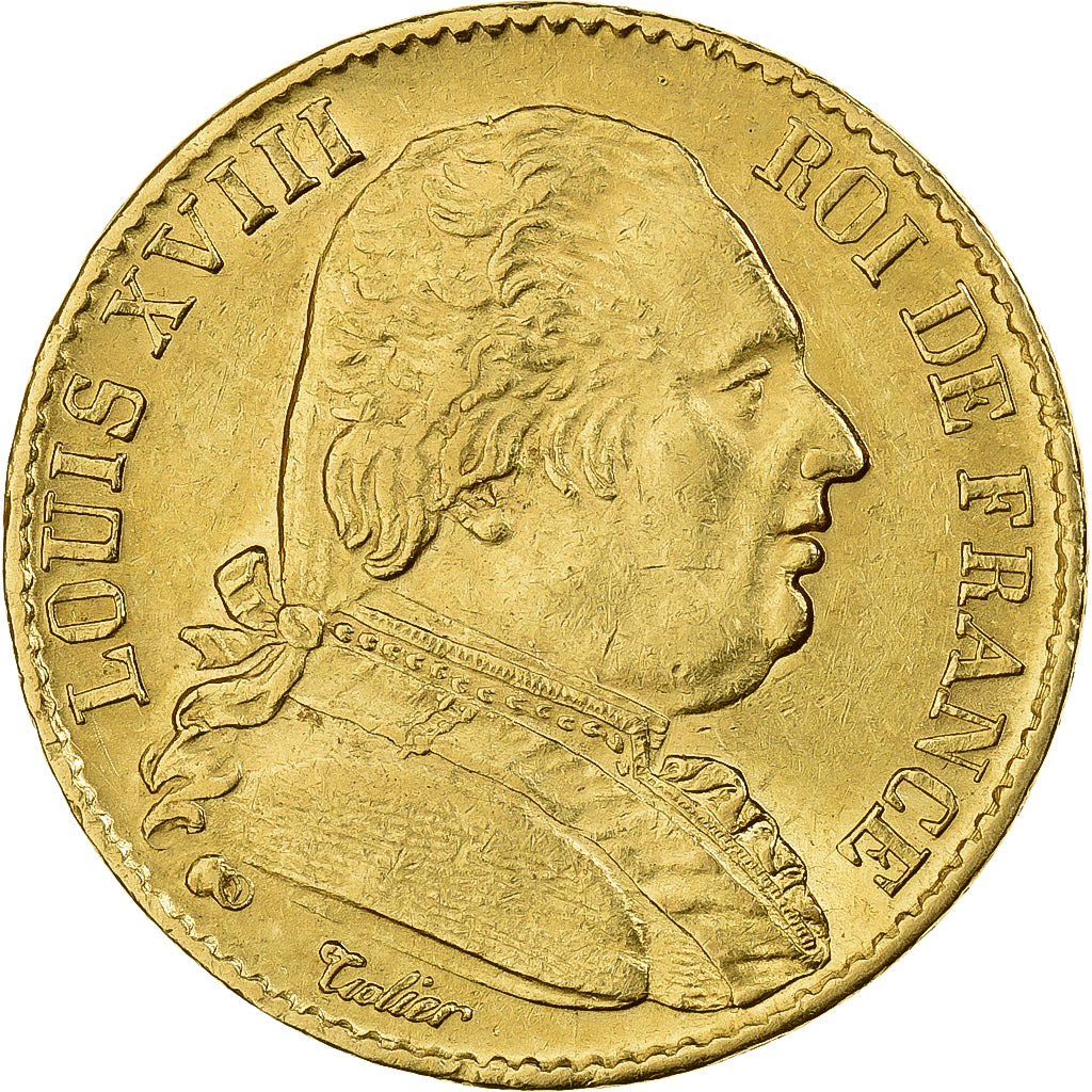 Moneta, Francia, Louis XVIII, 20 Francs, 1815, Paris, BB+, Oro