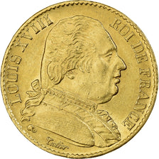 Moneta, Francia, Louis XVIII, 20 Francs, 1815, Paris, BB+, Oro