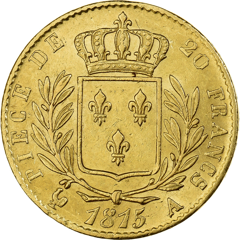 Moneta, Francia, Louis XVIII, 20 Francs, 1815, Paris, BB+, Oro