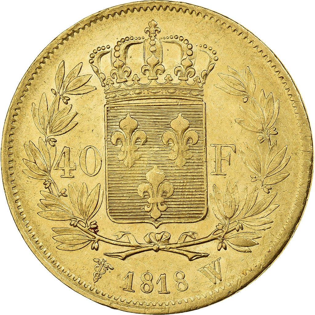 Francia, Louis XVIII, 40 Francs, 1818, Lille, Oro, BB, Gadoury:1092, KM:713.6