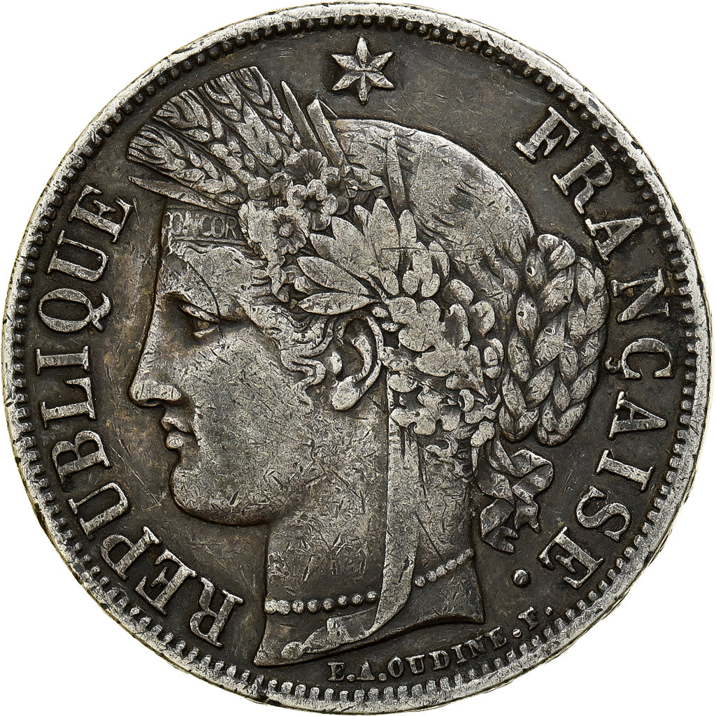 Moeda, França, Cérès, 5 Francs, 1850, Paris, EF(40-45), Prata, KM:761.1
