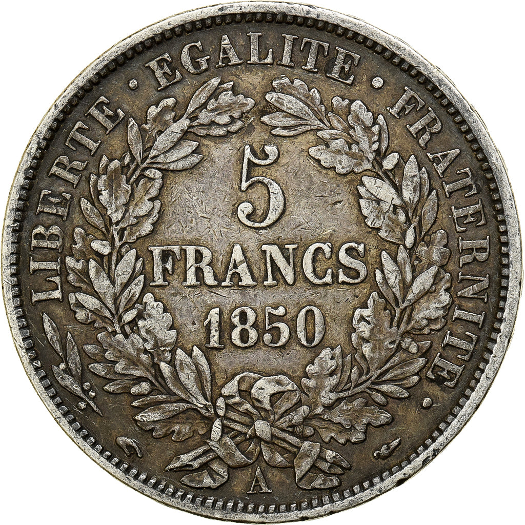 Moeda, França, Cérès, 5 Francs, 1850, Paris, EF(40-45), Prata, KM:761.1