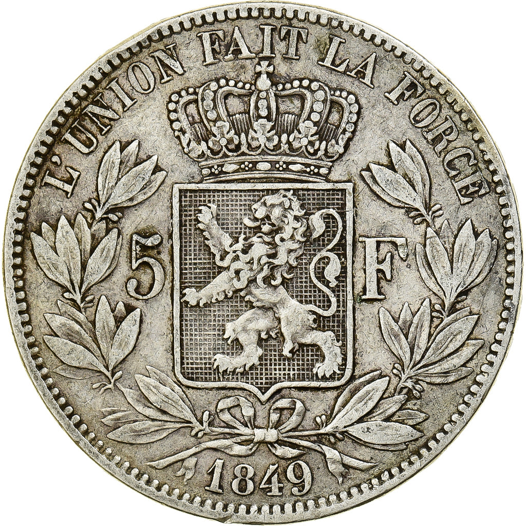 Belgia, Leopold I, 5 Francs, 5 Frank, 1849, Brussels, Srebro, VF(30-35), KM:17