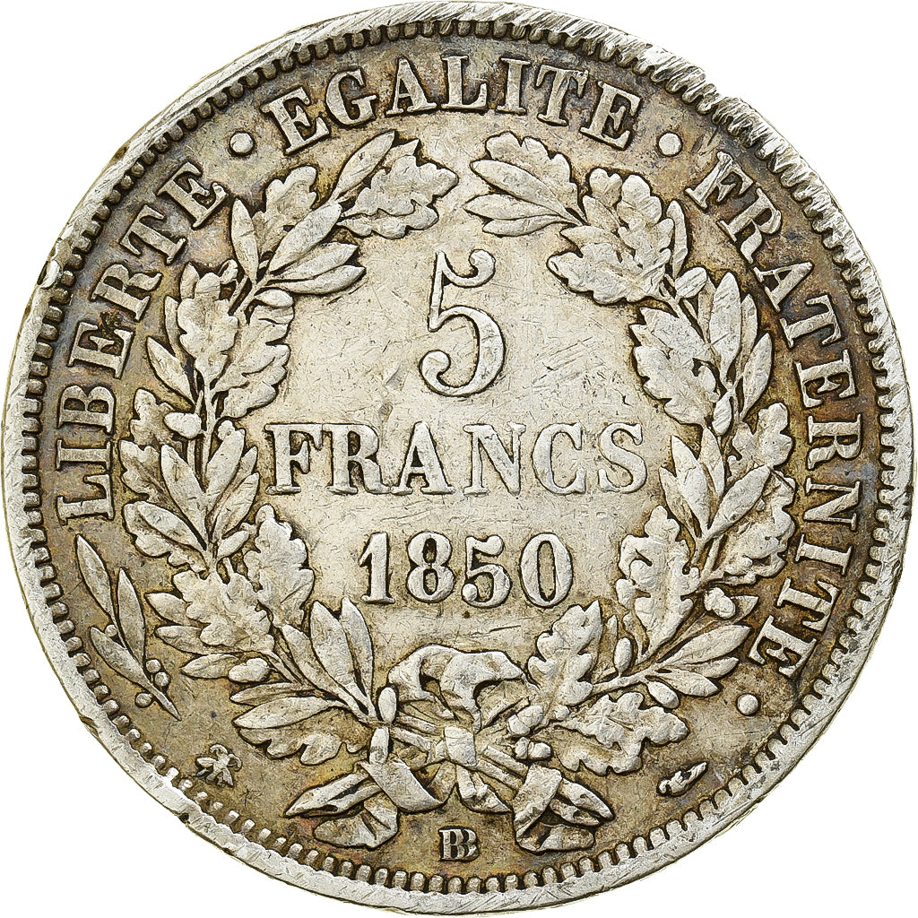 Francia, 5 Francs, Cérès, 1850, Strasbourg, Plata, MBC, Gadoury:719, KM:761.1