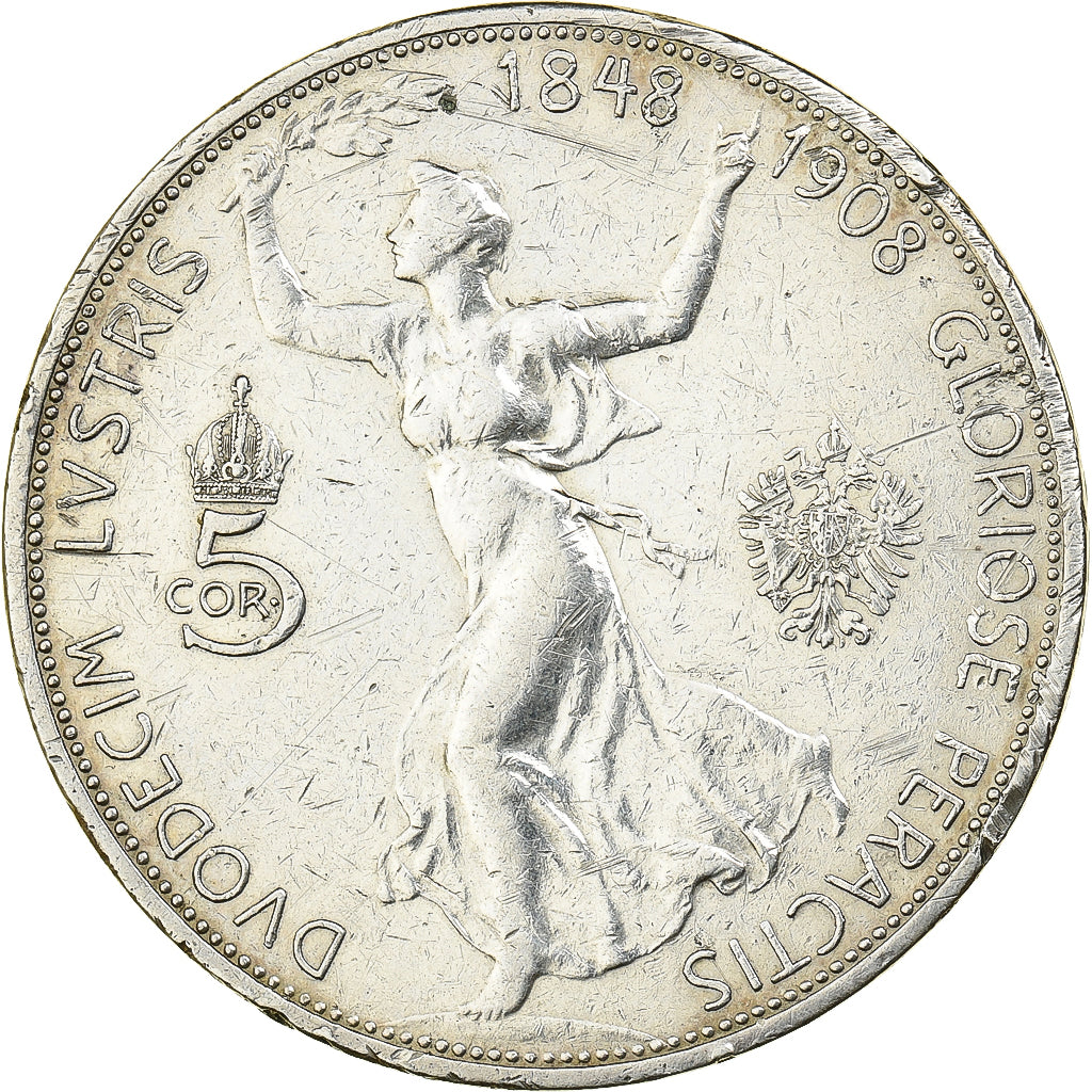 Austria, Franz Joseph I, 5 Corona, 1908, Argento, BB, KM:2809