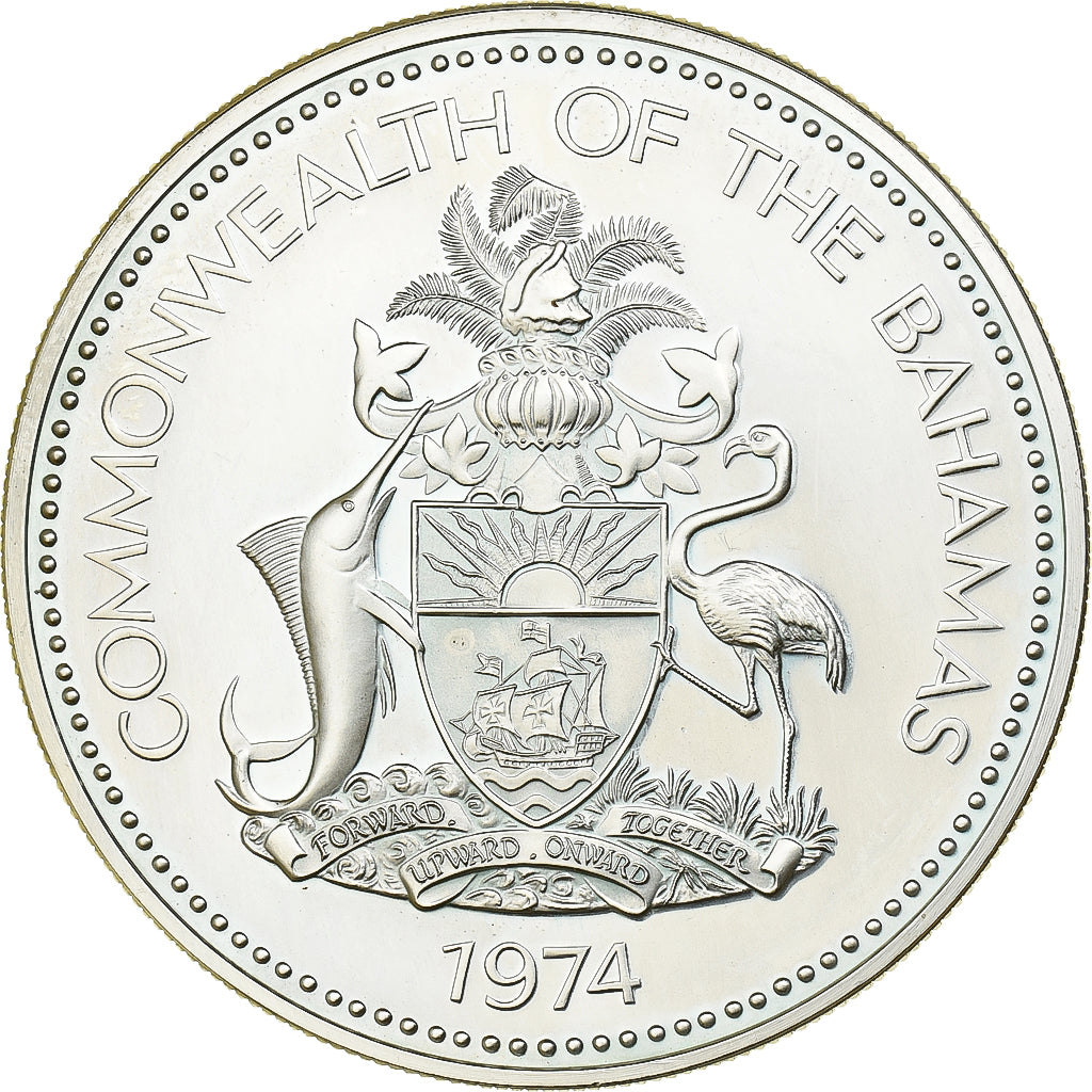 Bahamas, Elizabeth II, 5 Dollars, 1974, Franklin Mint, FS, Argento, FDC