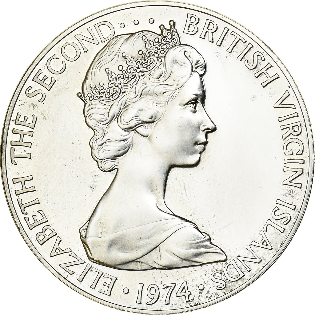 BRYTYJSKIE WYSPY DZIEWICZE, Elizabeth II, Dollar, 1974, Franklin Mint, Srebro