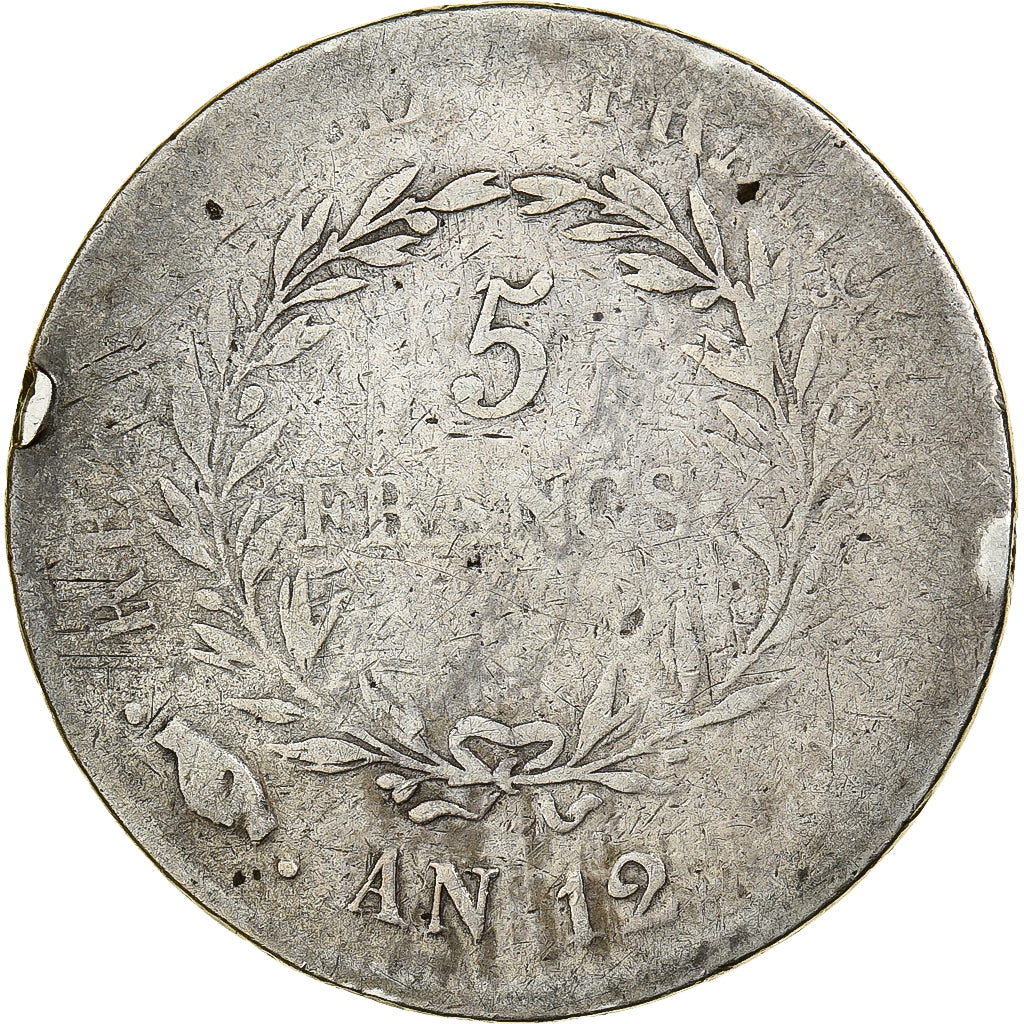 Francia, Napoléon Bonaparte, 5 Francs, An 12, Plata, BC, Gadoury:577