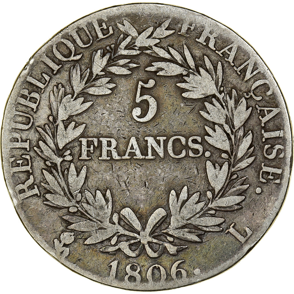 France, Napoléon I, 5 Francs, 1806, Bayonne, VF(20-25), Silver, KM:662.9