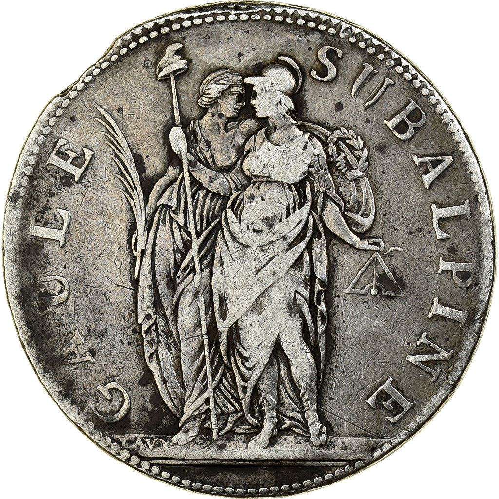 ITALIAN STATES, PIEDMONT REPUBLIC, 5 Francs, An 10, Turin, Silver, VF(30-35)