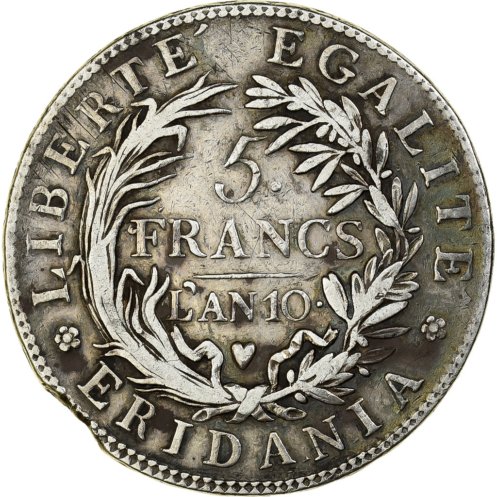 ITALIAN STATES, PIEDMONT REPUBLIC, 5 Francs, An 10, Turin, Silver, VF(30-35)