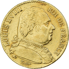 France, Louis XVIII, 20 Francs, 1814, Paris, Gold, AU(55-58), Gadoury:1026