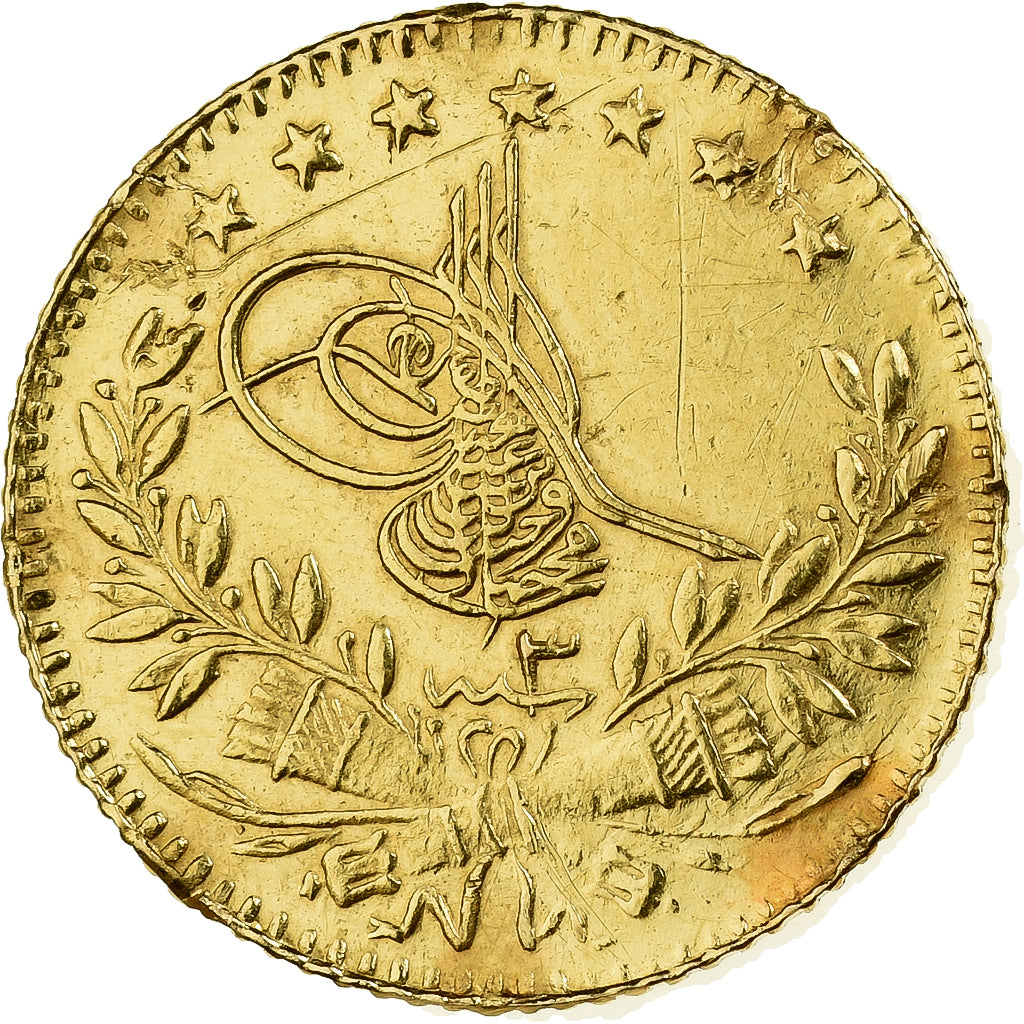 Turchia, Muhammad VI, 25 Kurush, 1917, Qustantiniyah, Oro, BB+, KM:819