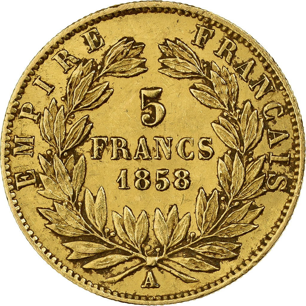 Frankreich, Napoleon III, 5 Francs, 1858, Paris, Gold, SS+, Gadoury:1001