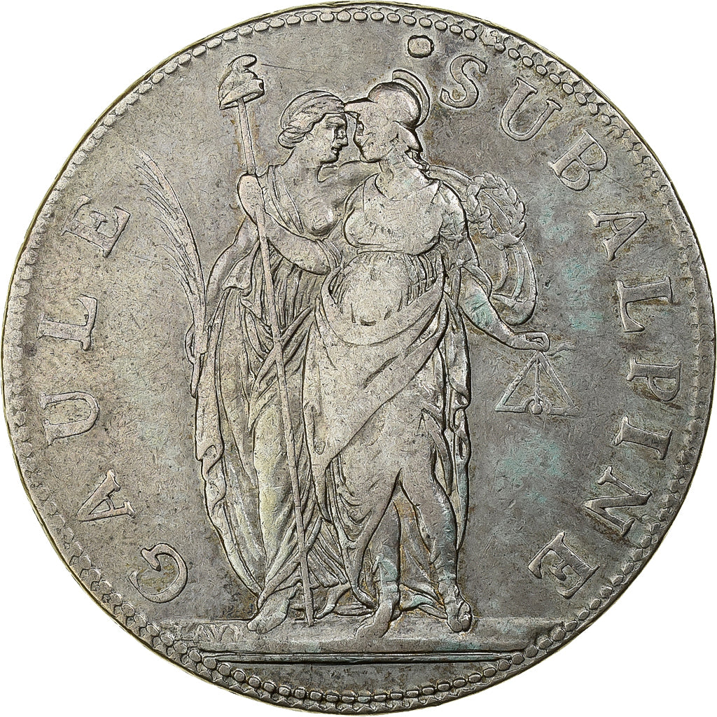 ESTADOS ITALIANOS, PIEDMONT REPUBLIC, 5 Francs, AN 10 (1801), Turin, Prata