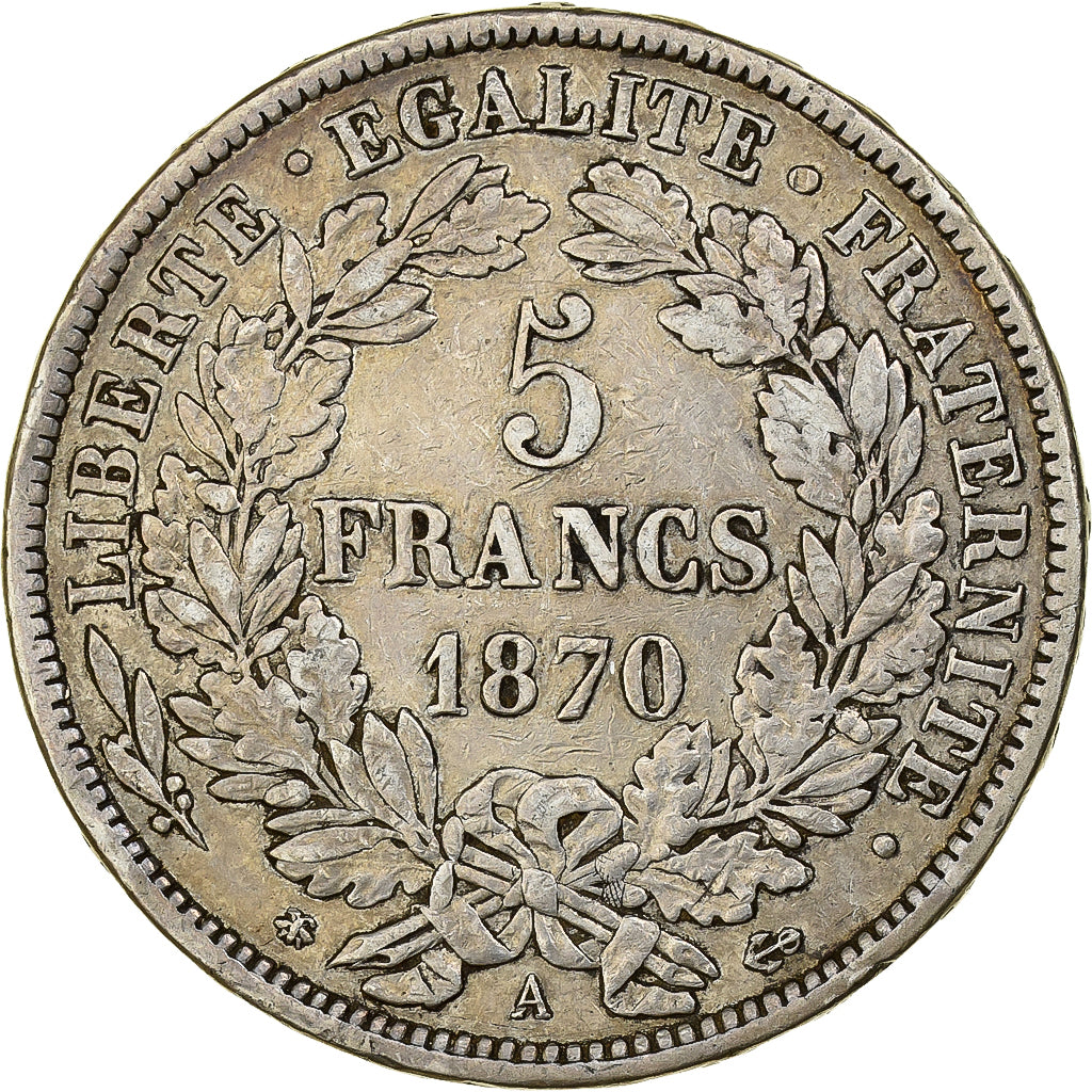 France, Cérès, 5 Francs, 1870, Paris, VF(30-35), Silver, KM:818.1