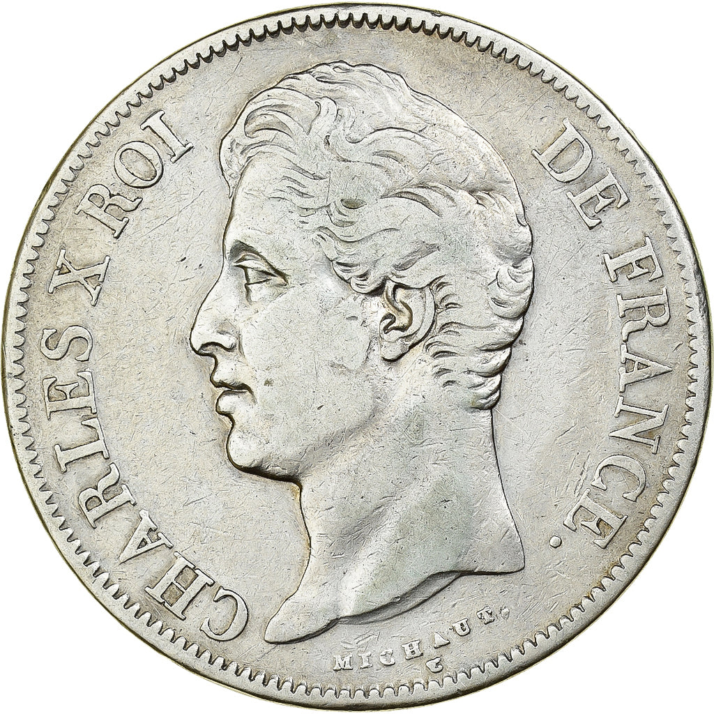France, Charles X, 5 Francs, 1827, Lille,VF(30-35),Silver,KM:728.13,Gadoury 644