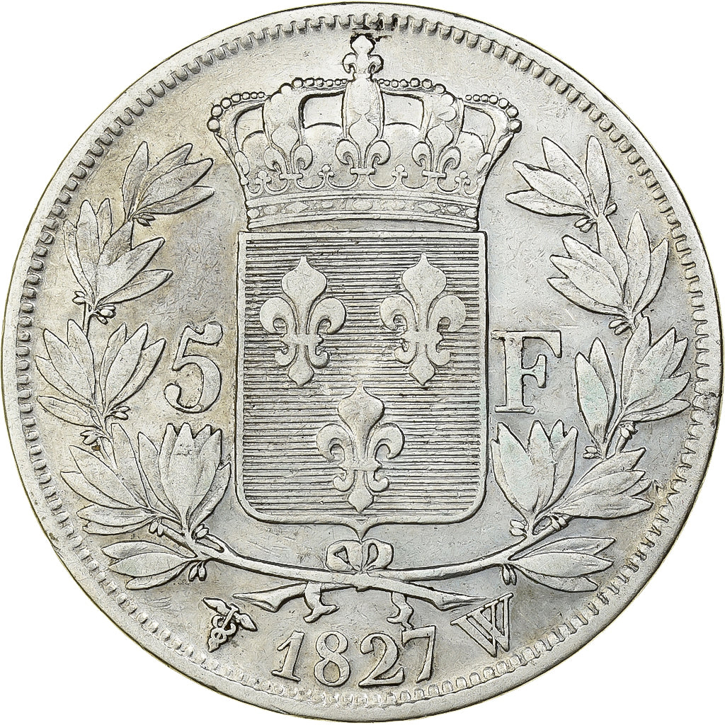 France, Charles X, 5 Francs, 1827, Lille,VF(30-35),Silver,KM:728.13,Gadoury 644