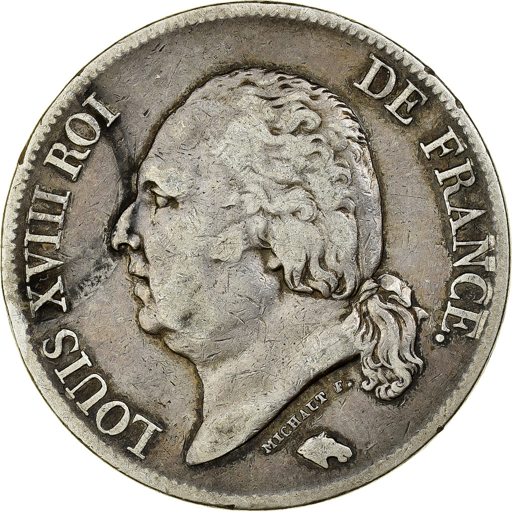 France, Louis XVIII,5 Francs,1824, Lille,VF(30-35),Silver,KM 711.13,Gadoury 614