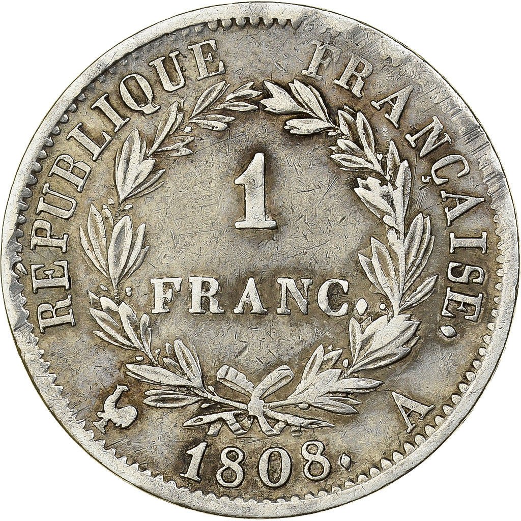 France, Franc, Napoléon I, 1808, Paris, Silver, EF(40-45), Gadoury:446