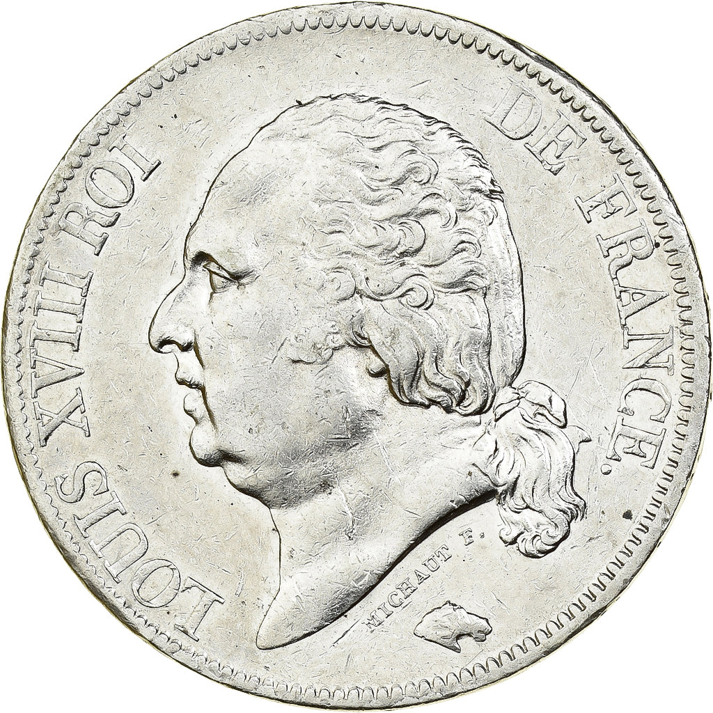 Moneta, Francia, Louis XVIII, Louis XVIII, 5 Francs, 1819, Rouen, MB+, Argento