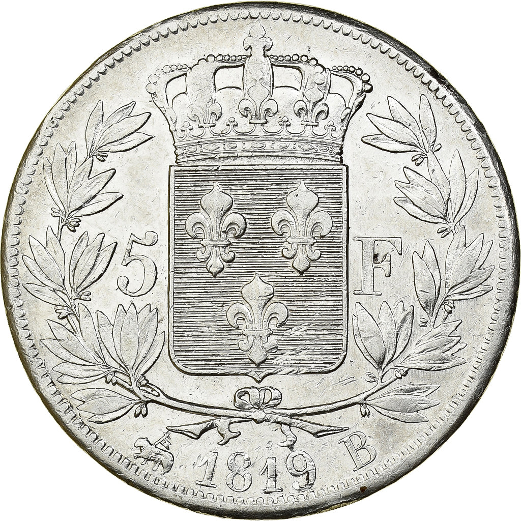 Moneta, Francia, Louis XVIII, Louis XVIII, 5 Francs, 1819, Rouen, MB+, Argento