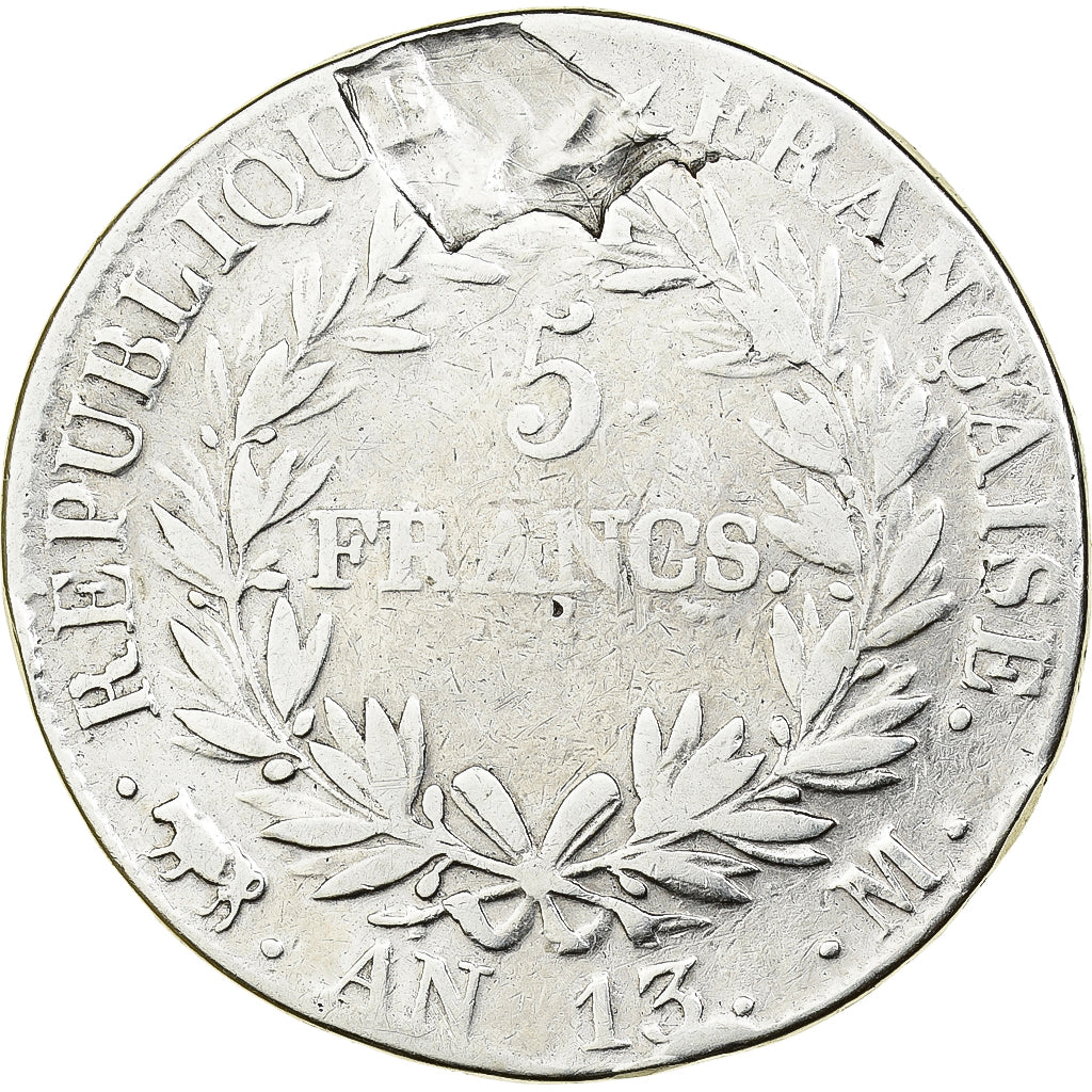France, Napoleon I, 5 Francs, An 13, 1805 M, Toulouse, Silver, KM:662.10