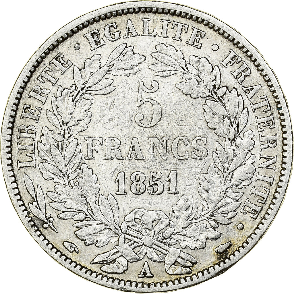 Moeda, França, Cérès, 5 Francs, 1851, Paris, VF(30-35), Prata, KM:761.1