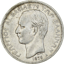 Grecia, George I, 5 Drachmai, 1875, Paris, Argento, MB+, KM:46
