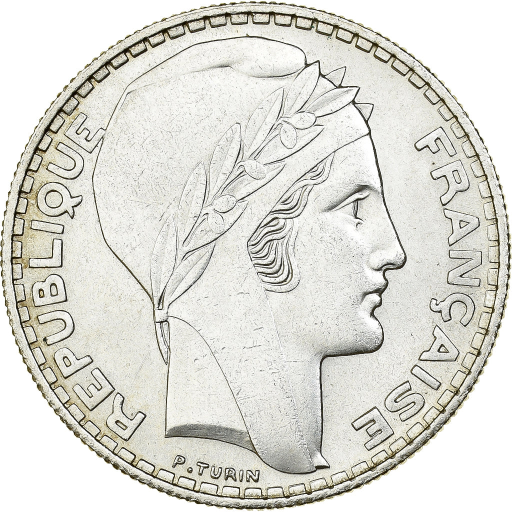 Francja, 20 Francs, Turin, 1938, Paris, Srebro, AU(55-58), Gadoury:852, KM:879