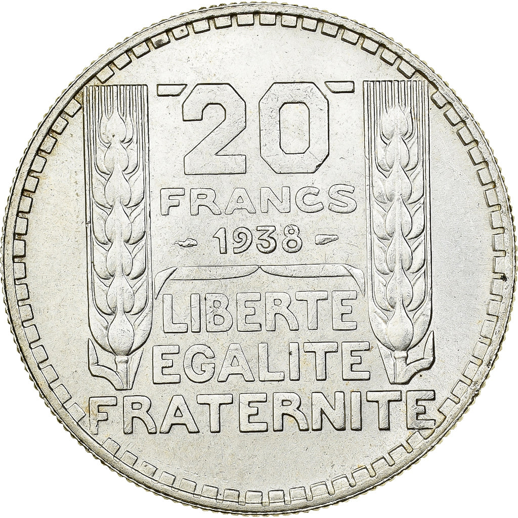 Francja, 20 Francs, Turin, 1938, Paris, Srebro, AU(55-58), Gadoury:852, KM:879
