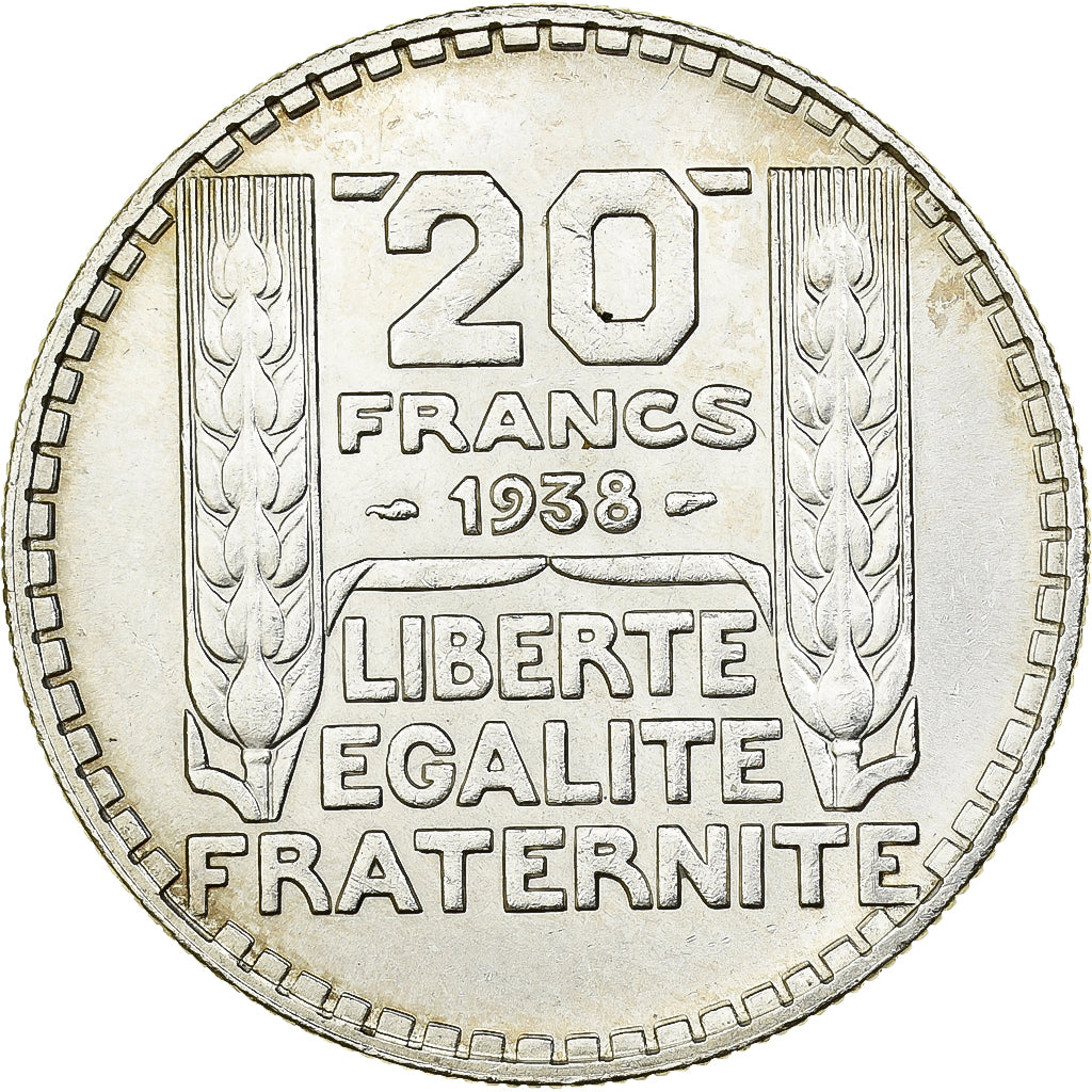 França, 20 Francs, Turin, 1938, Paris, Prata, AU(55-58), Gadoury:852, KM:879