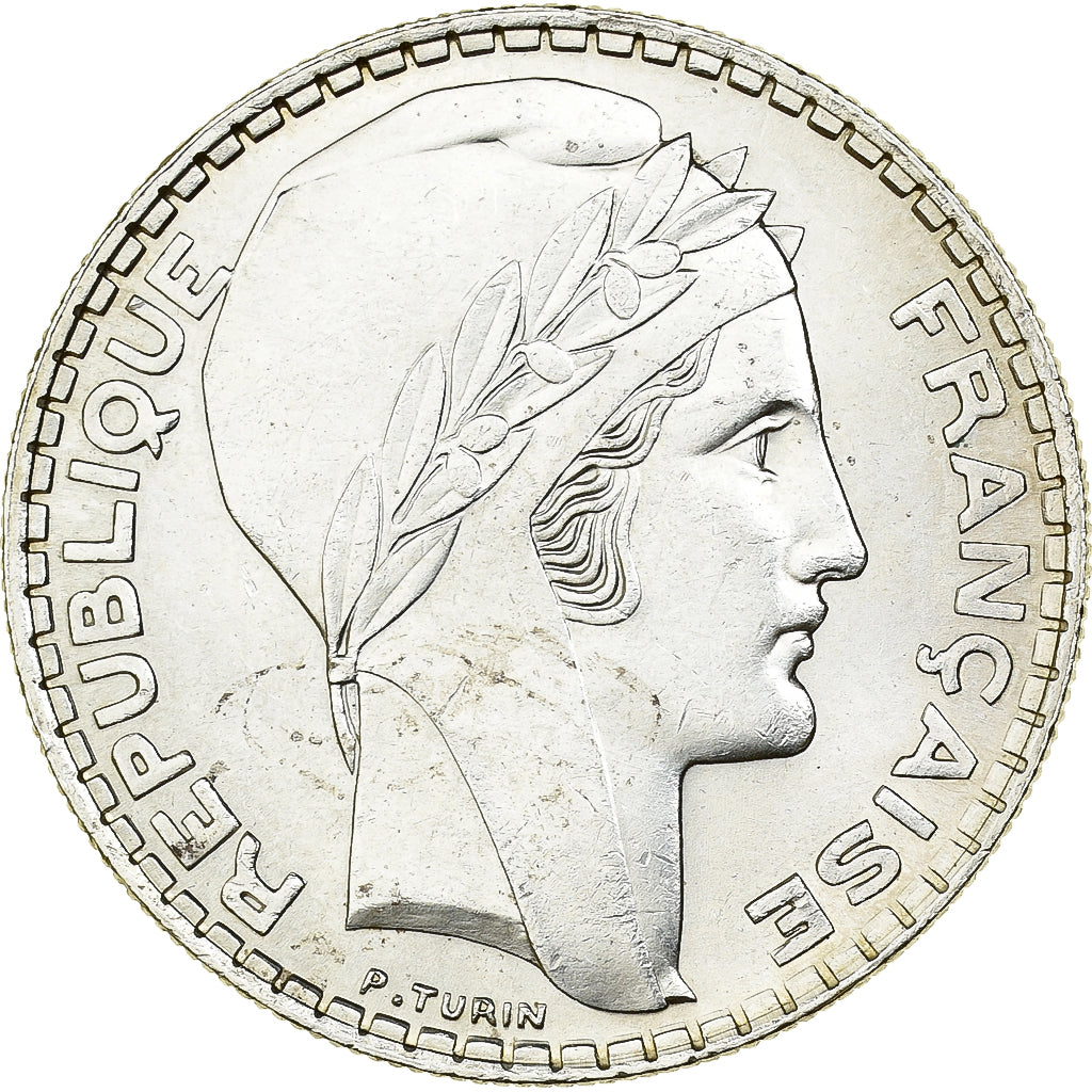 Francja, 20 Francs, Turin, 1938, Paris, Srebro, AU(55-58), Gadoury:852, KM:879