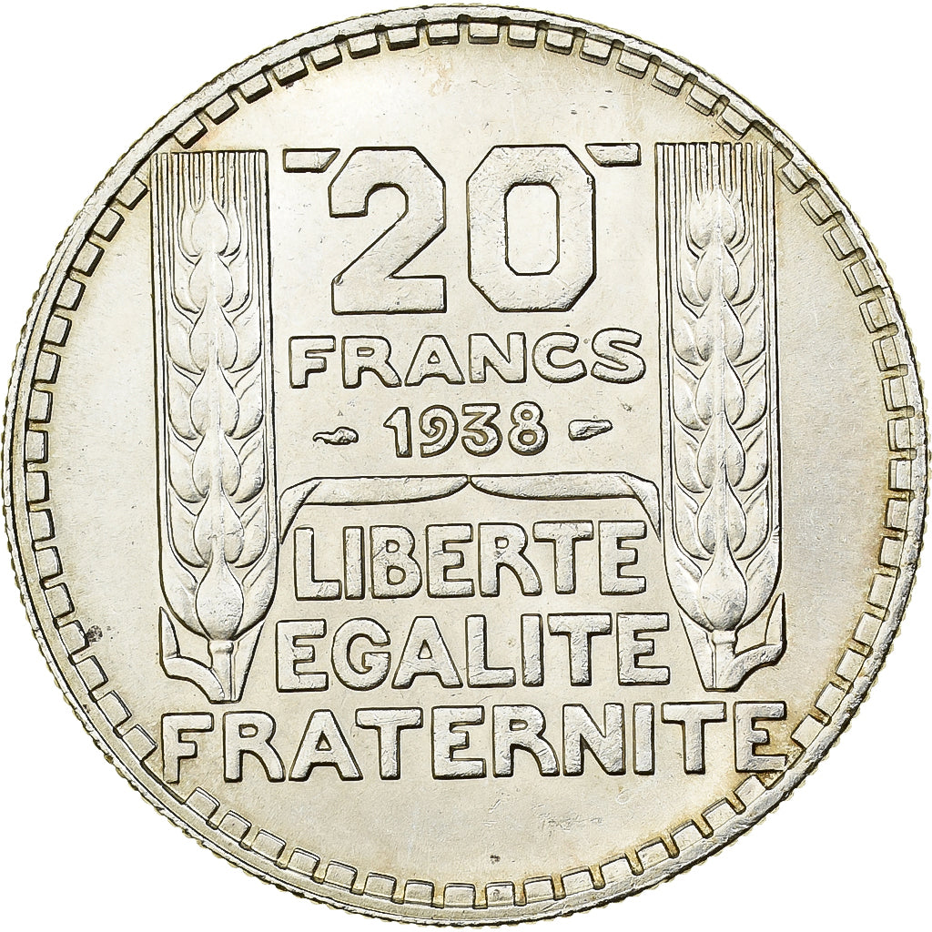 Francja, 20 Francs, Turin, 1938, Paris, Srebro, AU(55-58), Gadoury:852, KM:879
