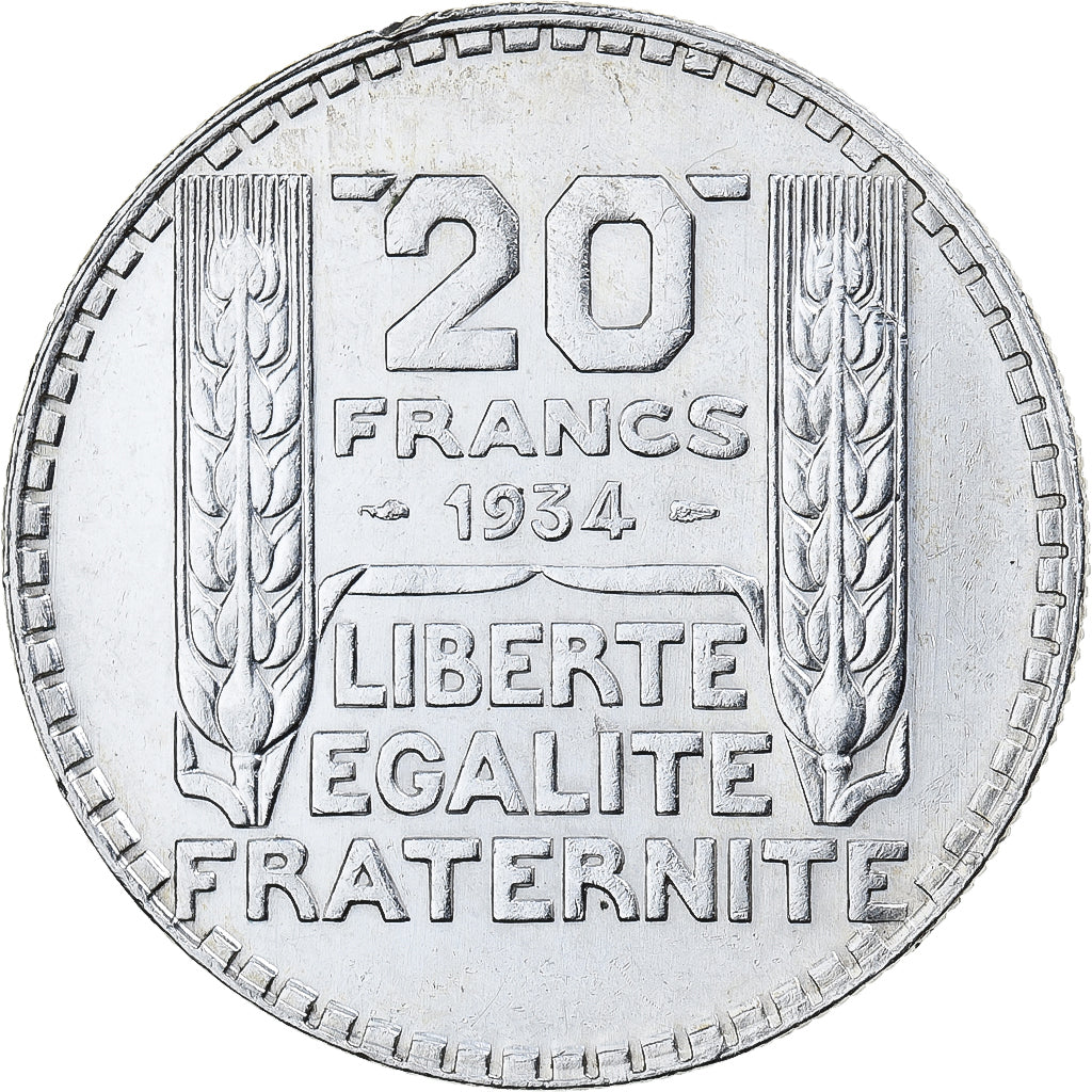 Moneda, Francia, Turin, 20 Francs, 1934, Paris, EBC, Plata, KM:879, Gadoury:852