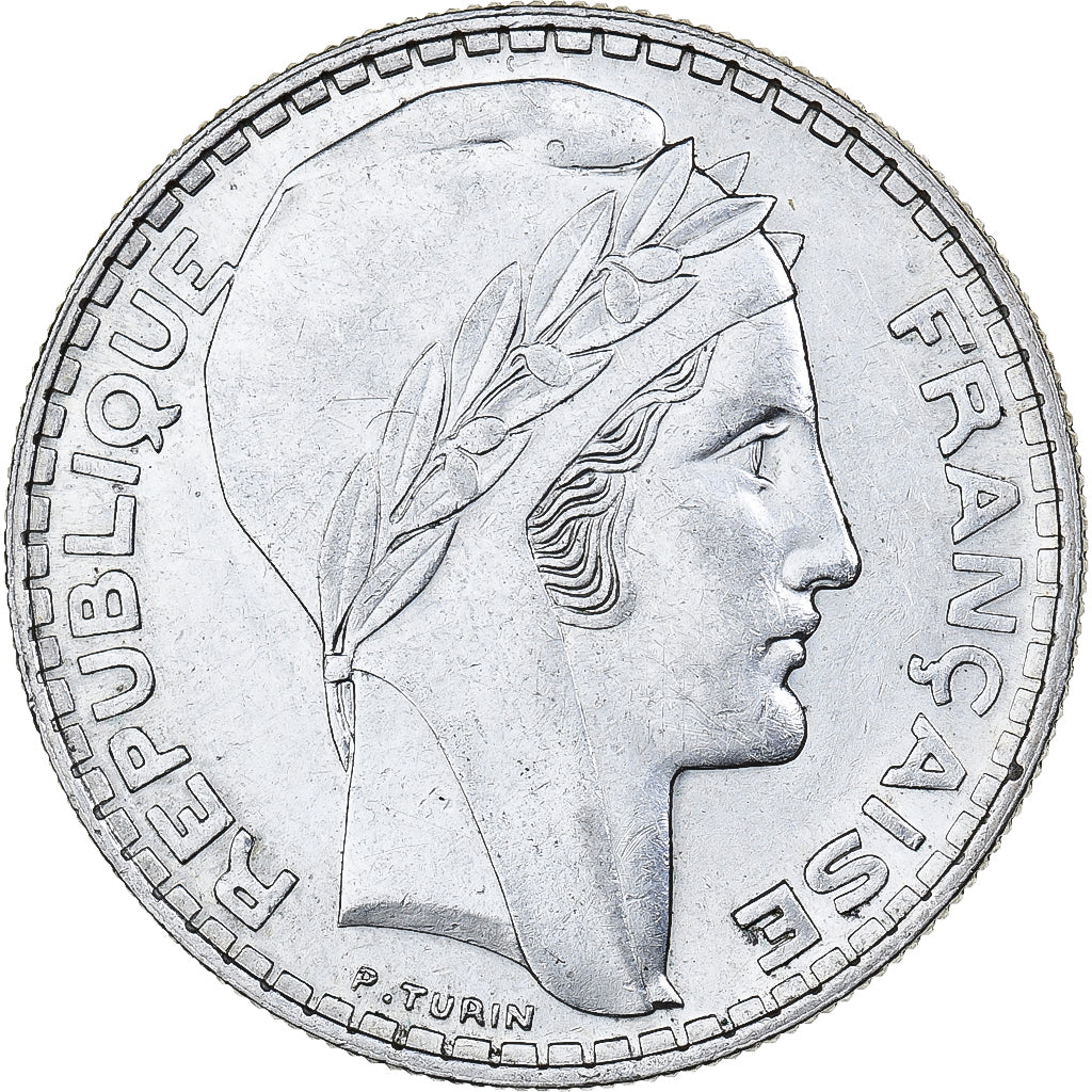 Francja, 20 Francs, Turin, 1938, Paris, Srebro, AU(55-58), Gadoury:852, KM:879