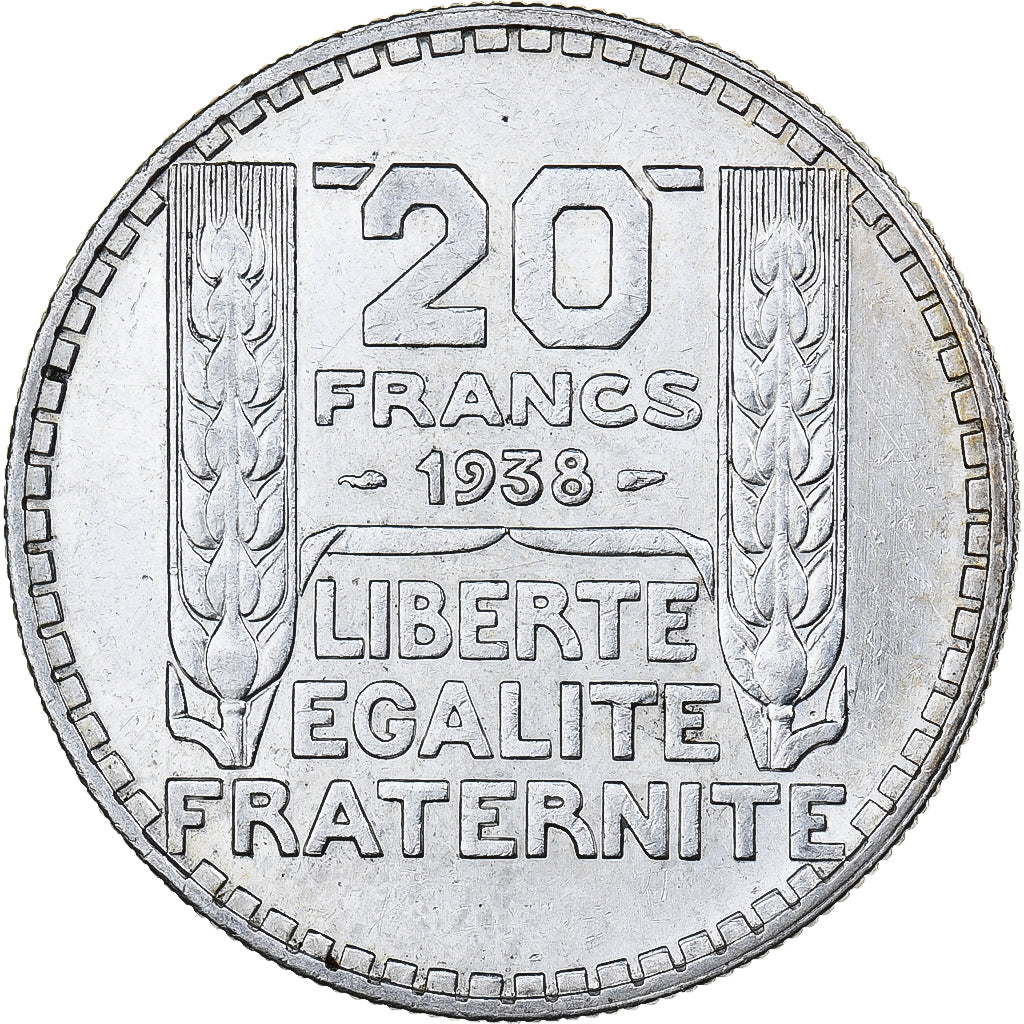 Francja, 20 Francs, Turin, 1938, Paris, Srebro, AU(55-58), Gadoury:852, KM:879