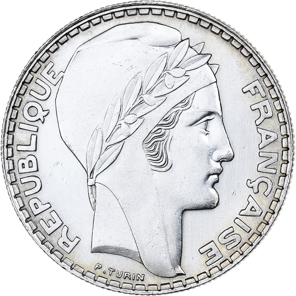 Francja, 20 Francs, Turin, 1933, Paris, Rameaux longs, Srebro, AU(55-58)