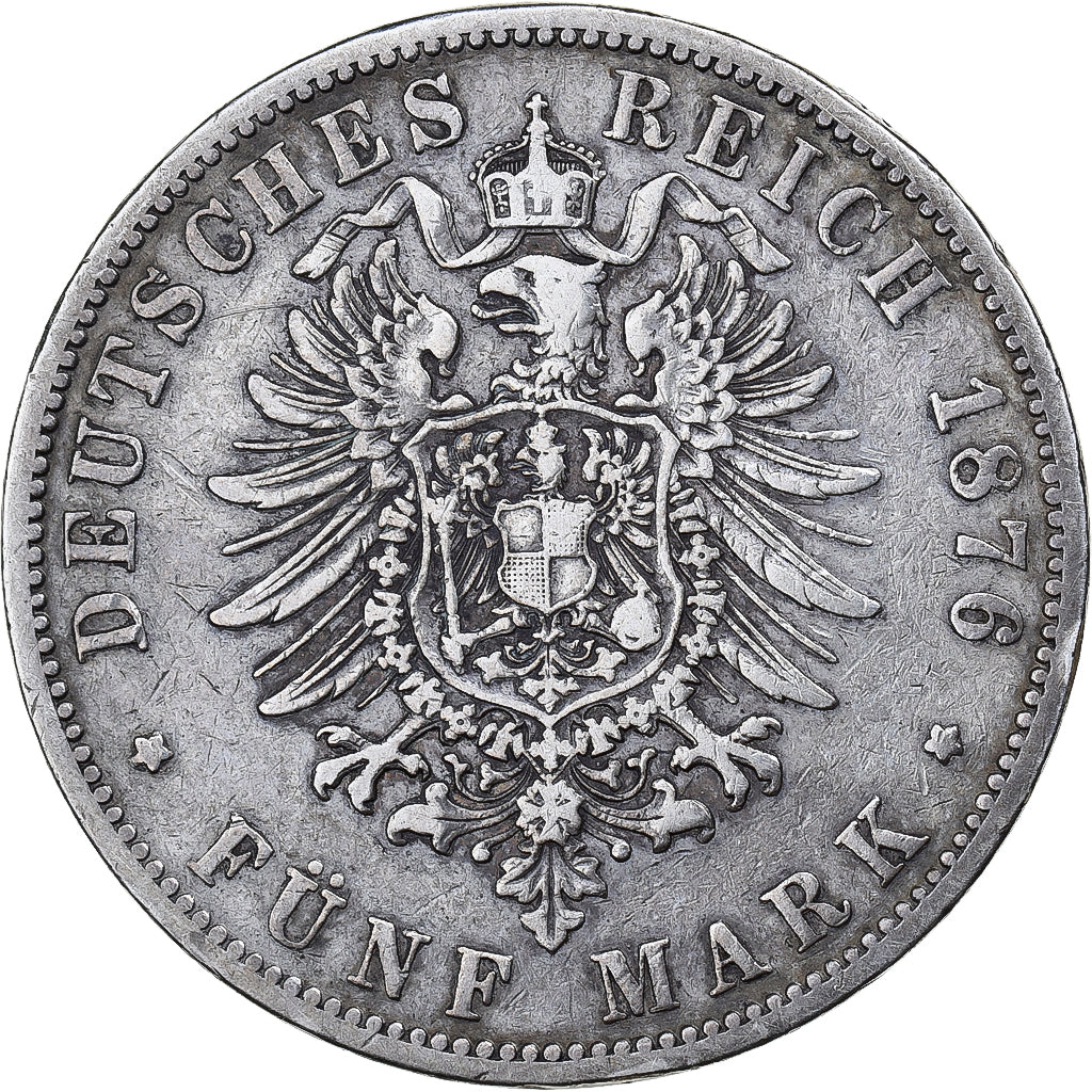 Prussia, Wilhelm I, 5 Mark, 1876, Hannover, Silver, EF(40-45)