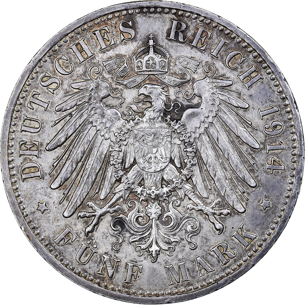 Coin, German States, PRUSSIA, Wilhelm II, 5 Mark, 1914, Berlin, AU(50-53)