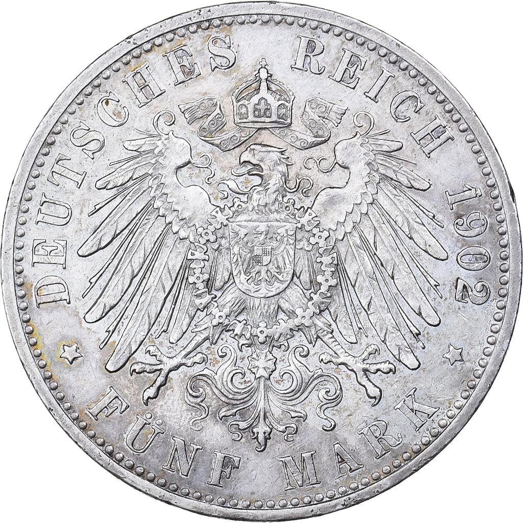 Estados Alemães, BAVARIA, Otto, 5 Mark, 1902, Munich, Prata, AU(50-53), KM:915