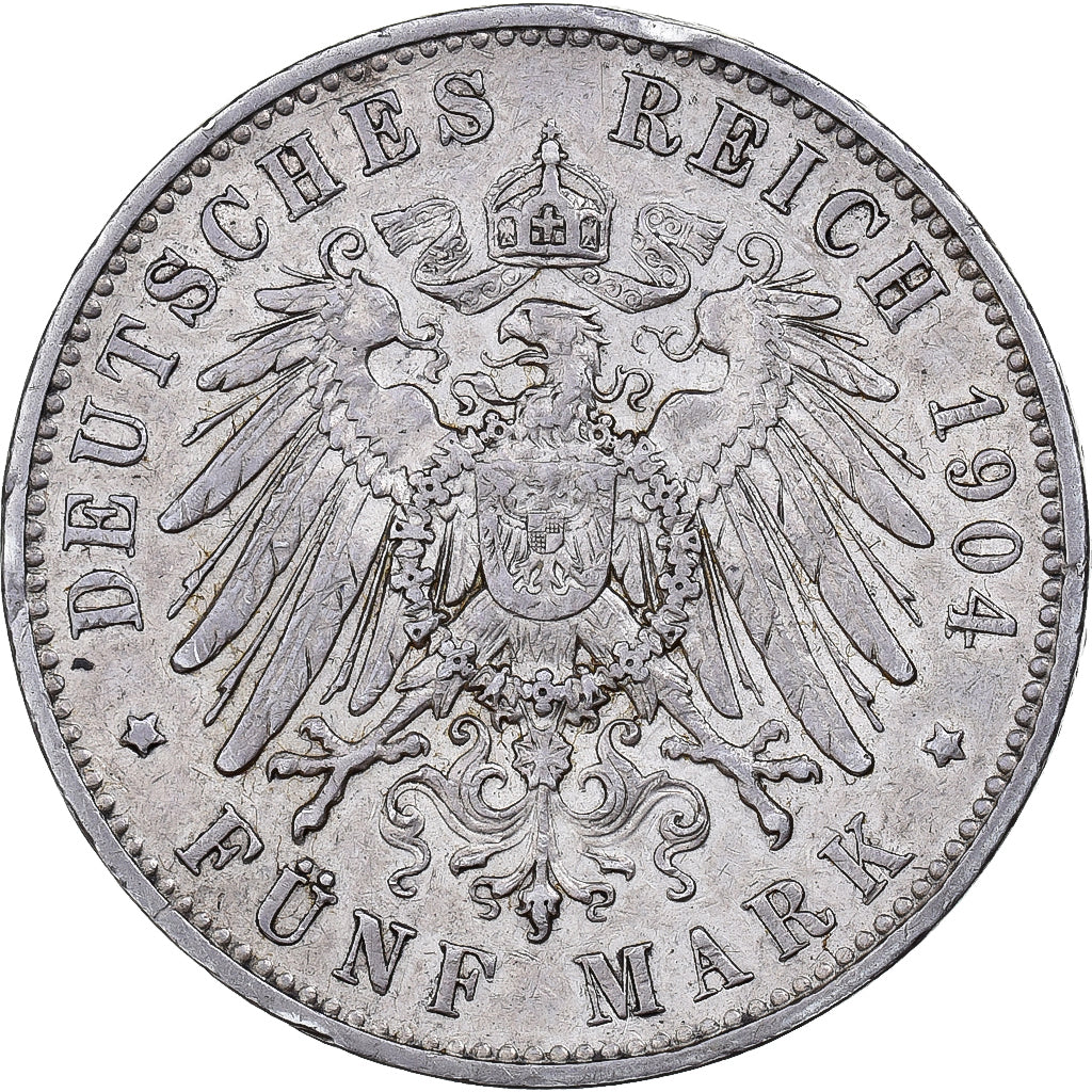 Moeda, Estados Alemães, SAXONY-ALBERTINE, Georg, 5 Mark, 1904, Muldenhütten