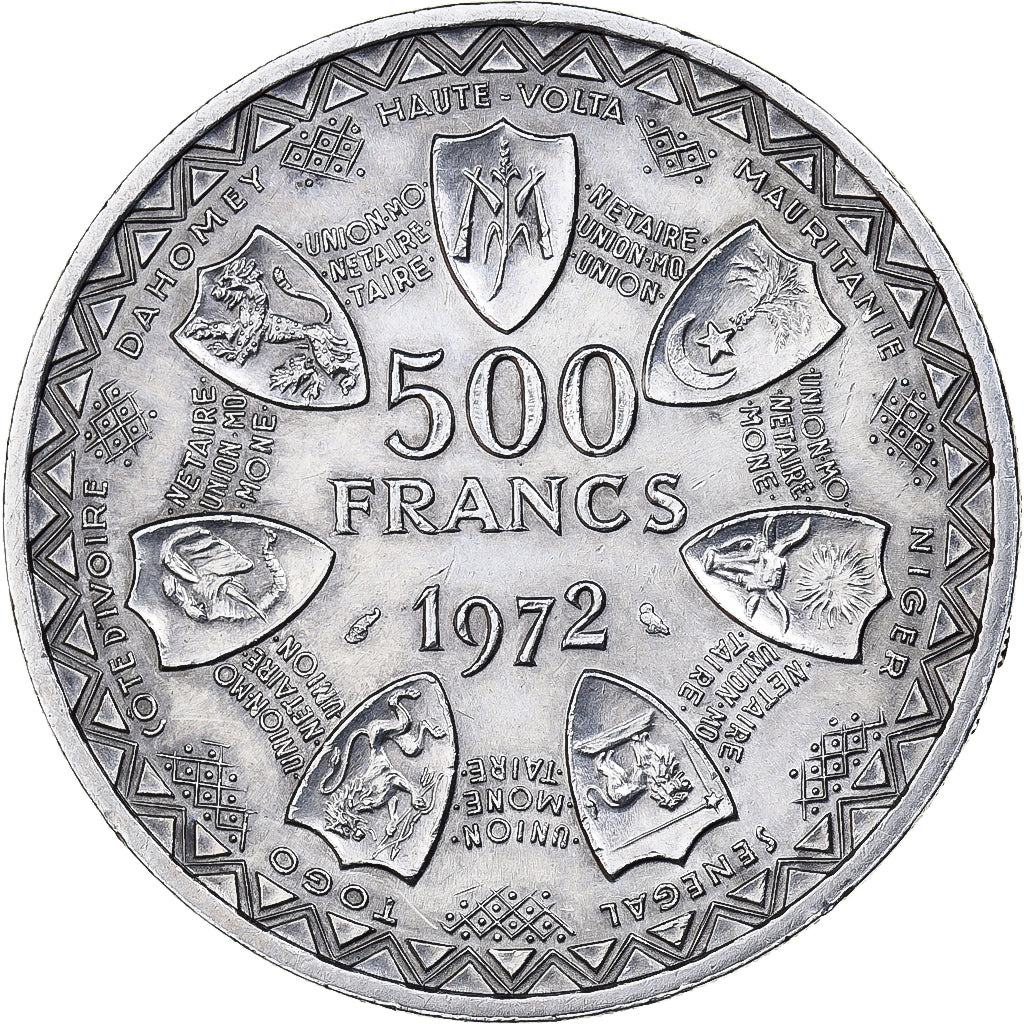 Ivory Coast, 500 Francs, 1972, Paris, Silver, MS(60-62), KM:7
