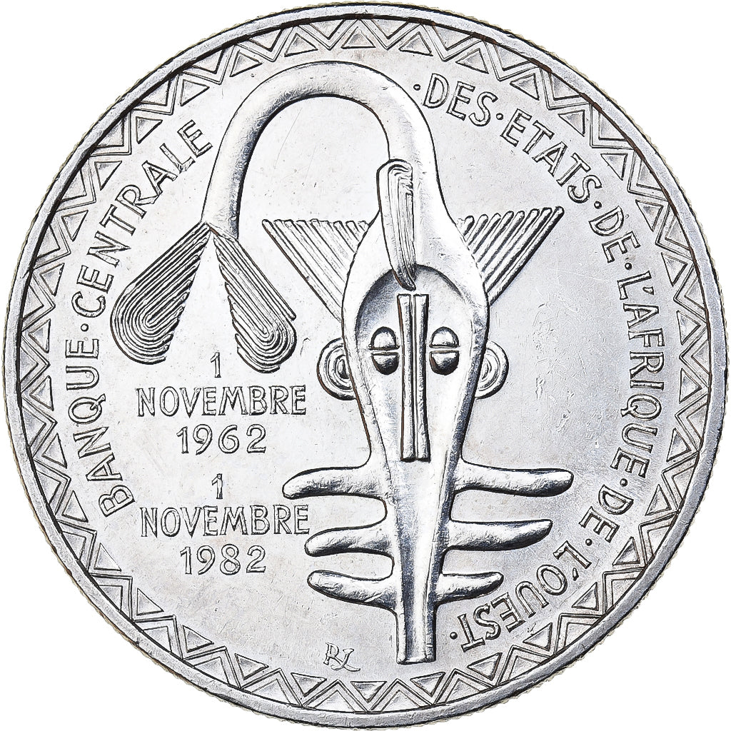 Estados da África Ocidental, 5000 Francs, 1982, Prata, AU(55-58), KM:11