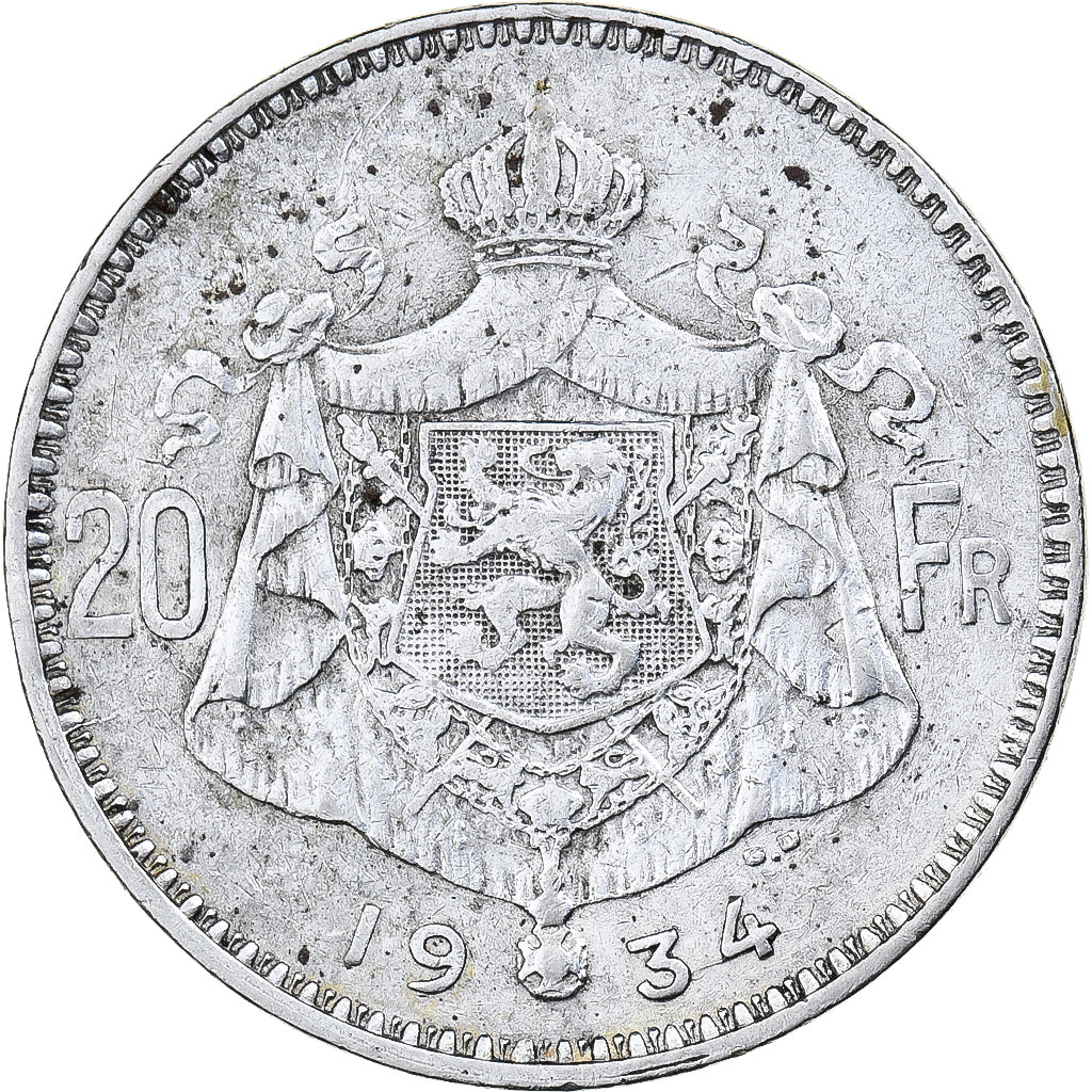 Belgien, 20 Francs, 1934, Brussels, Silber, S+