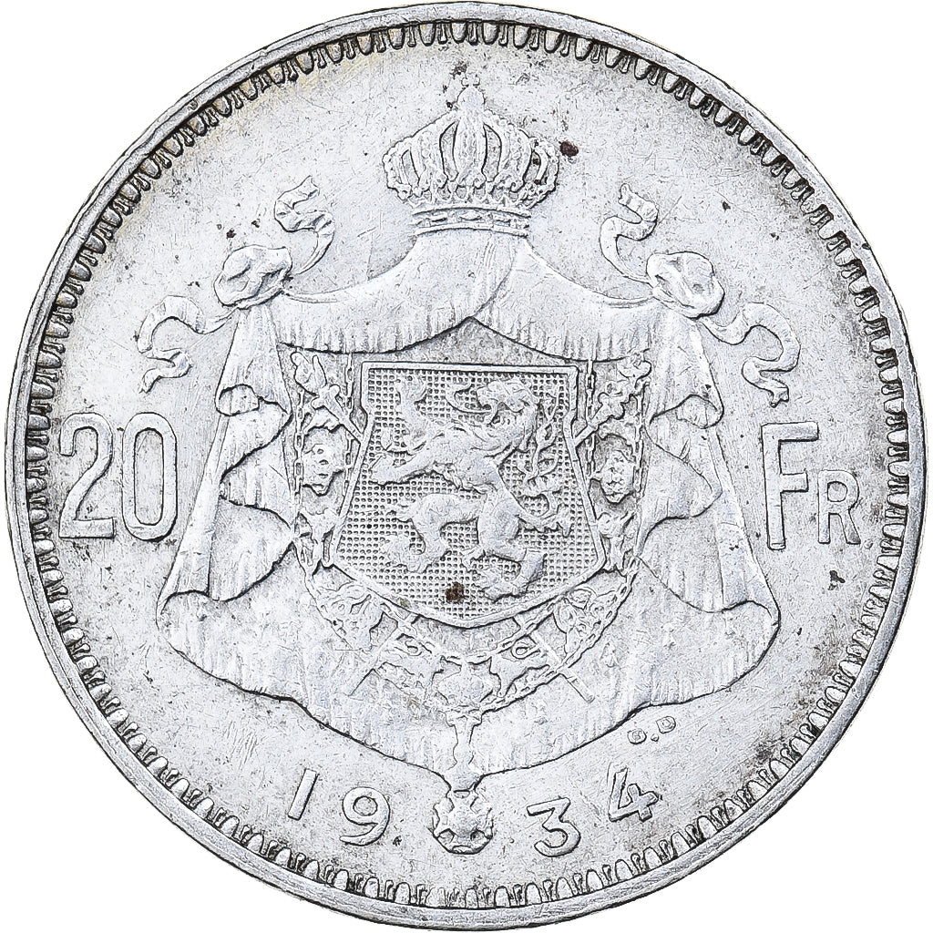 Belgien, 20 Francs, 1934, Brussels, Silber, S+
