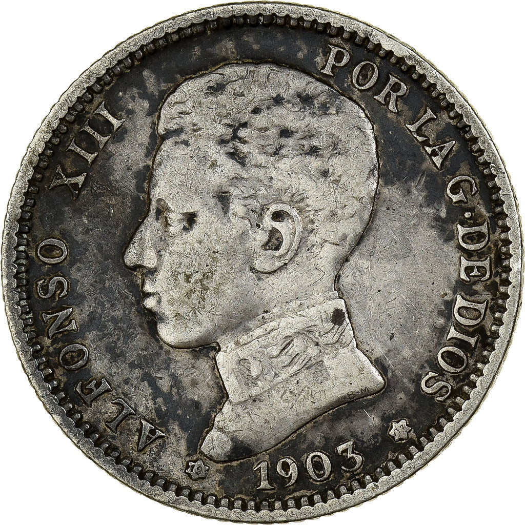 España, Alfonso XIII, Peseta, 1903, Madrid, Plata, BC+, KM:721