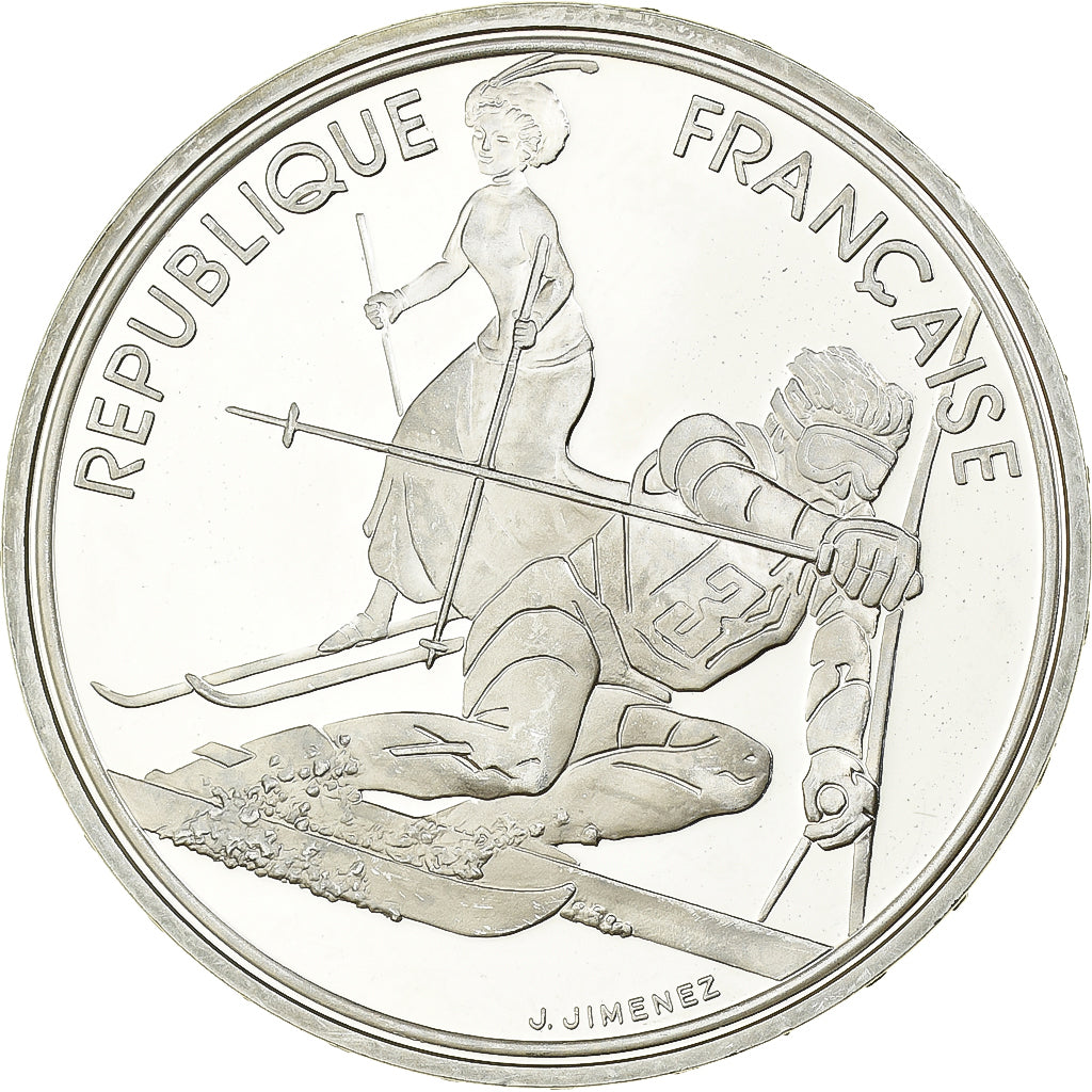 Moneda, Francia, 100 Francs, 1990, JO d' Albertville 1992, Slalom,BE, FDC