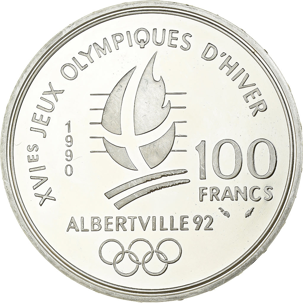 Moneda, Francia, 100 Francs, 1990, JO d' Albertville 1992, Slalom,BE, FDC