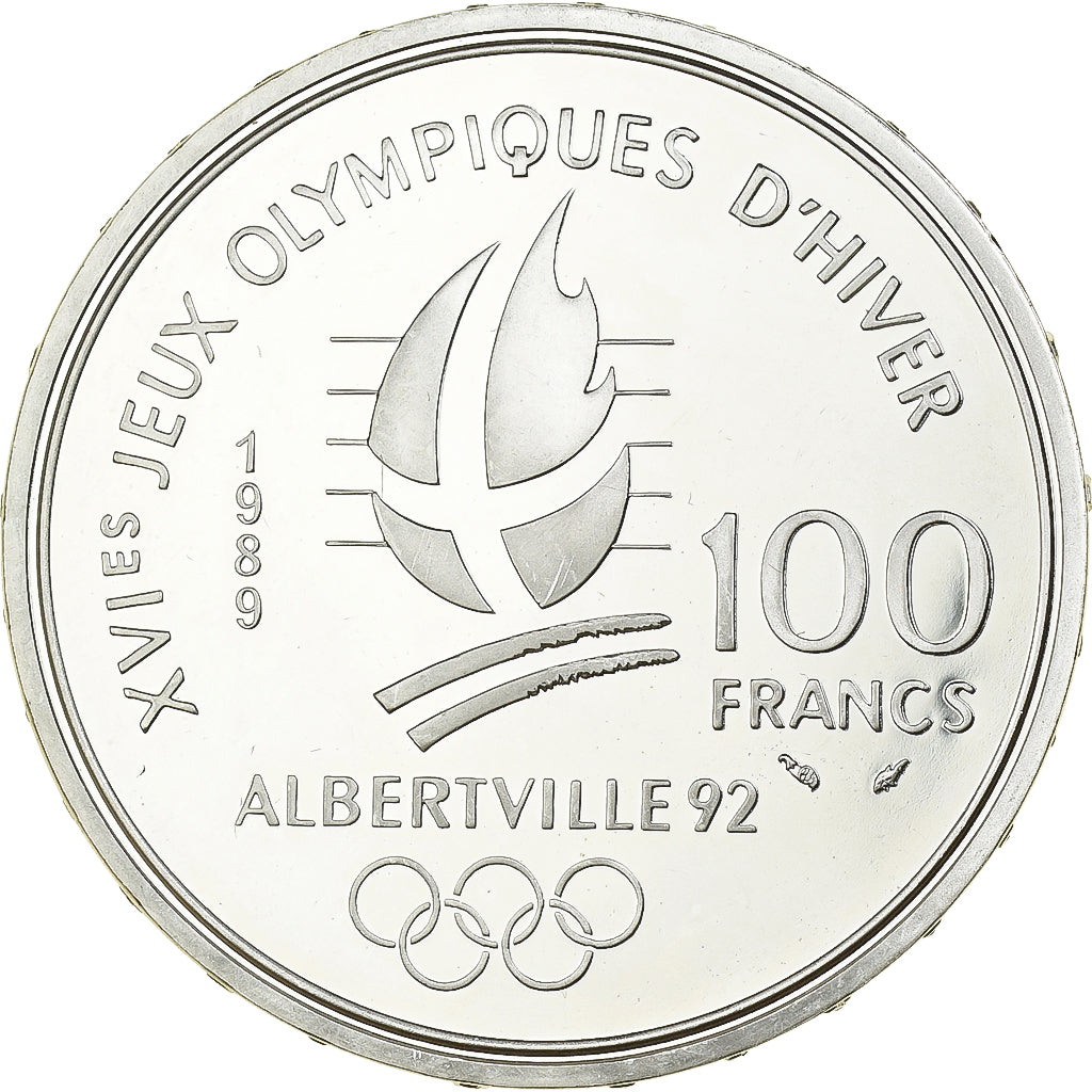 France, 100 Francs, JO Albertville 92, 1989, Paris, BE, Argent, FDC, Gadoury:C1
